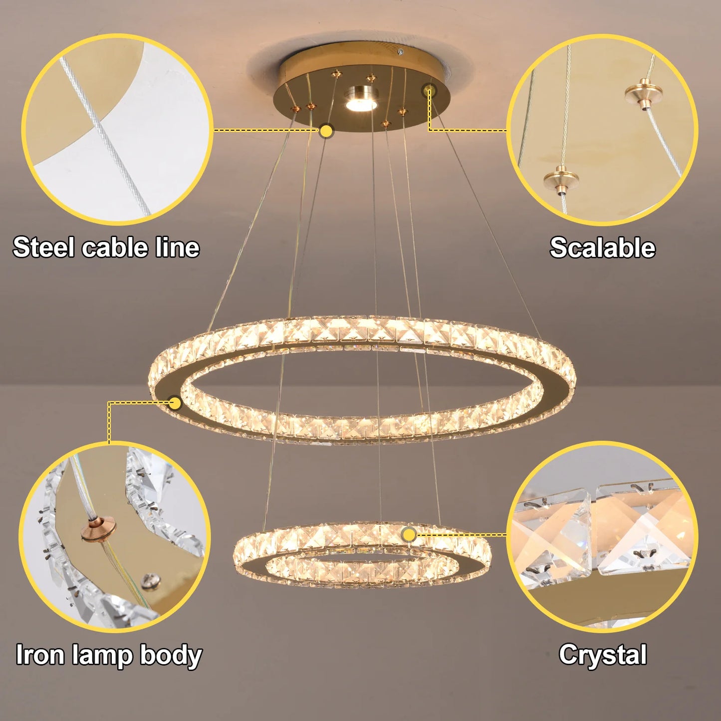 Crystal Luxury Pendant Lights for Living Room Remote Control Chandelier Lamp Bedroom Dining Room Smart Hanging Lighting Fixtures