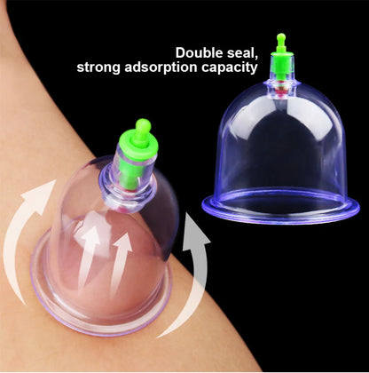 Vacuum Cupping Massage Kit w/ Pump Gun - 6 Suction Cups for Back, Body Therapy, Anti-Cellulite & Detox