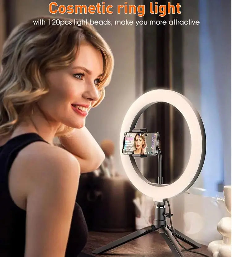 10" LED Selfie Ring Stuido Light Home Lighting Dimmable Round Lamp Tripod Trepied Makeup Selfie Ring Lamp Phone LIGHT FOR VIDEO