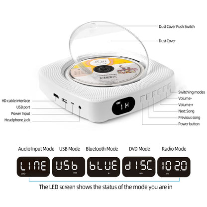 CD Player With USB Port Wireless Portable Bluetooth Speaker
