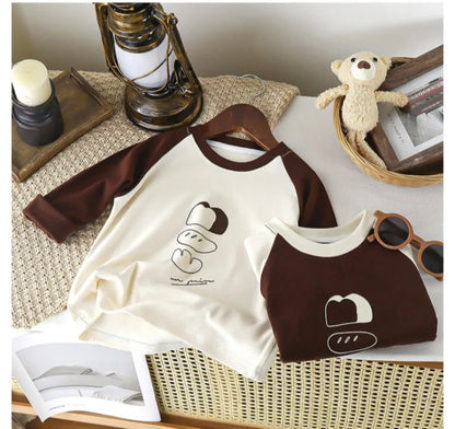 1-12Y Children's Velvet Base Shirt 2025 Spring Long Sleeved Casual Tee Baby Girls Boys Patched Color Round Neck Outerwear Tops