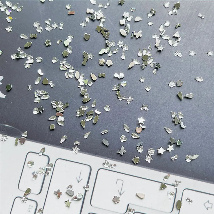 300/100pcs Mini Nail Art Rhinestones Crystal Acrylic Flatback Diamonds Mixed Shape Sparkle DIY Nail Luxury Manicure Accessories