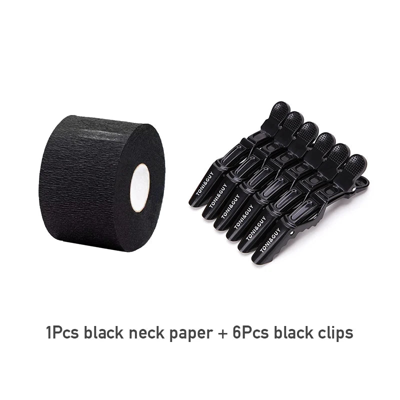 Hot 6pcs/lot Plastic Hair Clip Hairdressing Clamps With 1 Roll Disposable Haircut Necks Hairdressing Collar Hairdressing Set
