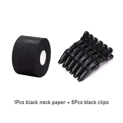 Hot 6pcs/lot Plastic Hair Clip Hairdressing Clamps With 1 Roll Disposable Haircut Necks Hairdressing Collar Hairdressing Set