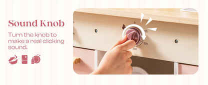 Robotime Robud Kids Corner Kitchen Playset Wooden Play Kitchen Set with Realistic Sound Pretend Play Gift for Boys Girls Pink