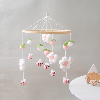 Baby Crib Bed Bell Rattle Toy 0-12 Months Wooden Mobile Cartoon Bee Bed Bell Hanging Toy Holder Bracket Infant Crib Bracket Gift