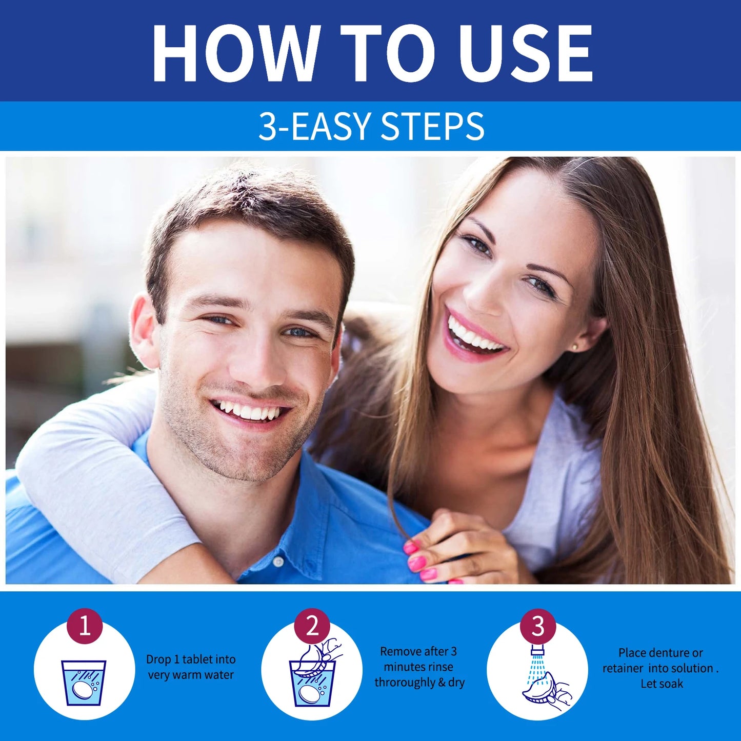 100 Tabs Denture Cleaning Tablet False Tooth Retainer Cleaner Tablets Whitening Remove Odor Discoloration Stain Plaque Oral Care