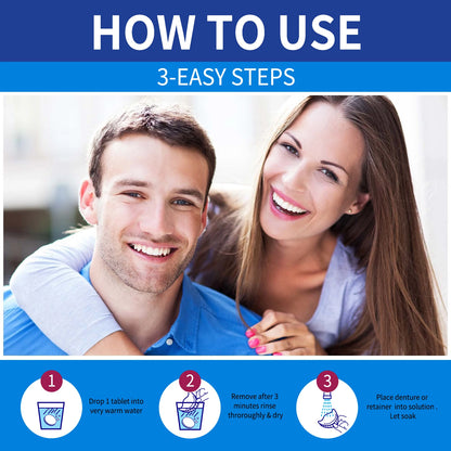 100 Tabs Denture Cleaning Tablet False Tooth Retainer Cleaner Tablets Whitening Remove Odor Discoloration Stain Plaque Oral Care