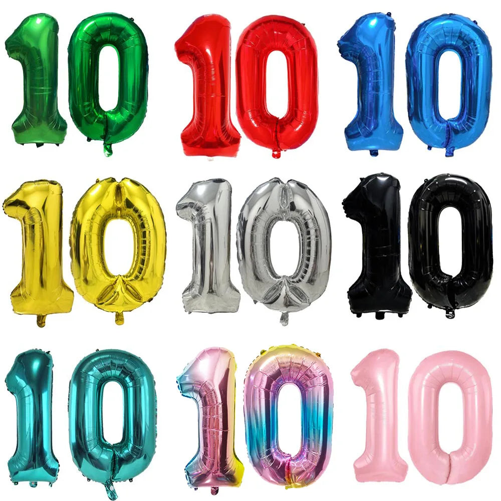 Number 10 Balloon 10 Digit Balloon Ten Blue Figure Green Globe 10th Birthday Big Large Red Pink Golden Black Colorful 32inch