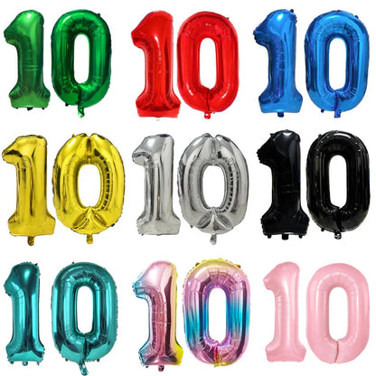 Number 10 Balloon 10 Digit Balloon Ten Blue Figure Green Globe 10th Birthday Big Large Red Pink Golden Black Colorful 32inch