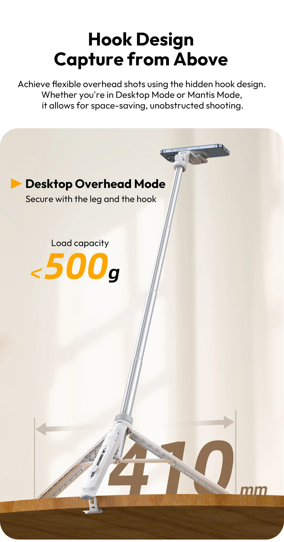Ulanzi TT88 Overhead Selfie Stick 1.44M with MagSafe Clamp Photograph Tripod for Phone Livestreaming Vlog with Remote Control