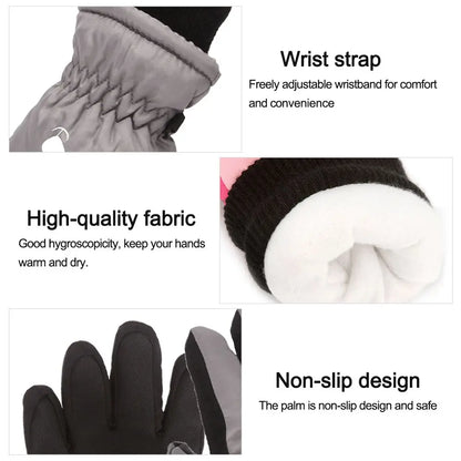 Winter Children Boys Girls Cute Cartoon Non-slip Thick Warm Sports Mittens Kids Ski Gloves Waterproof