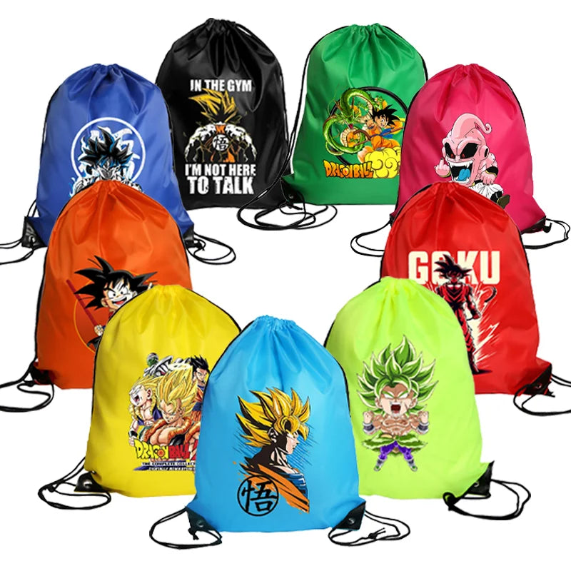 Dragon Ball Drawstring Bag Boys Goku Anime Figure String Pocket Swimming Pool Clothes Shoes Storage Waterproof Backpack Gifts