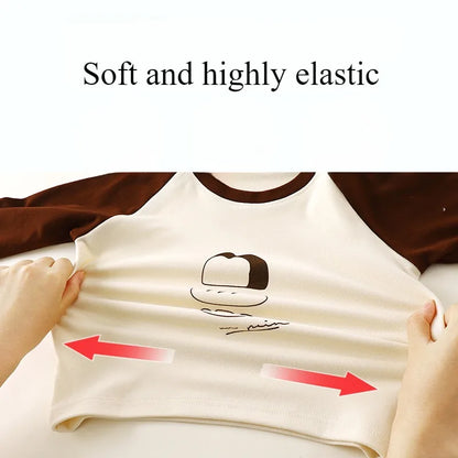 1-12Y Children's Velvet Base Shirt 2025 Spring Long Sleeved Casual Tee Baby Girls Boys Patched Color Round Neck Outerwear Tops