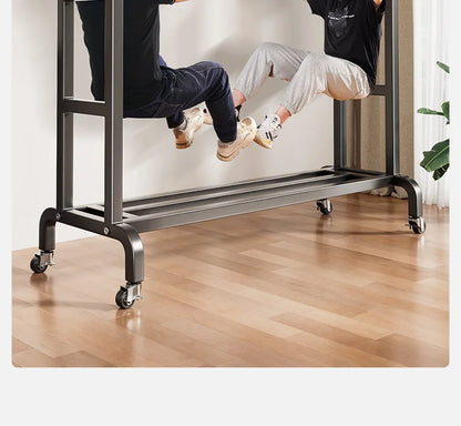 Movable Coat Rack With Universal Wheels Multifunctional Double-deck Simple Clothes Hanger Floor-Standing Bedroom Wardrobe