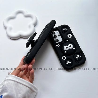 3D Black briquettes Grip Tok Holder Silicon Soft Phone Case For Samsung Galaxy S25 Ultra S24 S23 Ultra S21 FE