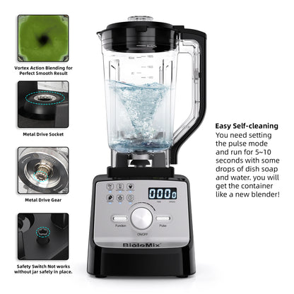 BioloMix Professional Blender Smoothie Mixer with 2L BPA Free Pitcher, Smart Timer And Pre-programed Peak 2200W Power Mixer