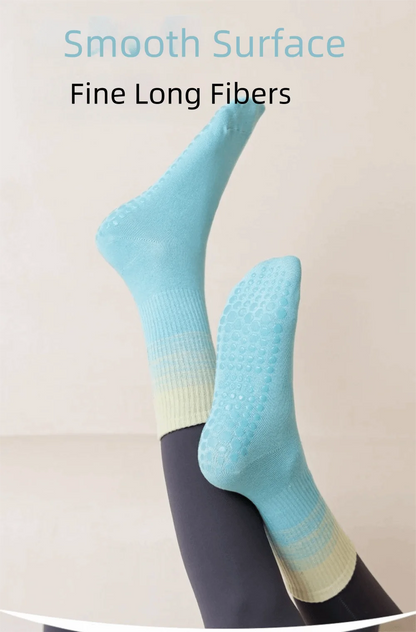 New Non-Slip Yoga Pilates Socks Gradient Color Silicone Grips Mid-Calf Socks Breathable Combed Cotton Sports Dance Socks Women