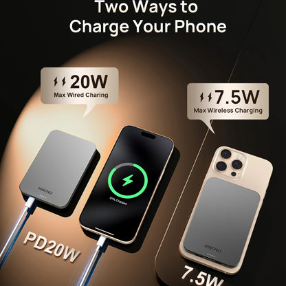 HINOVO Tragbares Ladegerät 5000mAh Magnetische Powerbank für iPhone 16 15 14 13 12 Akkupack 0,35" PD 20W 15W Kabelloses Laden