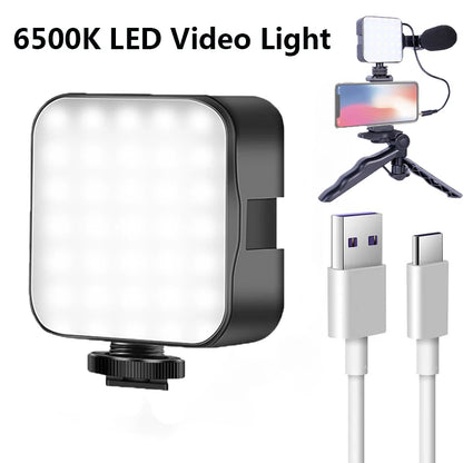New Rechargeable 6500K LED Video Light Mini Camera Light Fill Lamp Portable Photography Lighting for Vlog Live Streaming DSLR