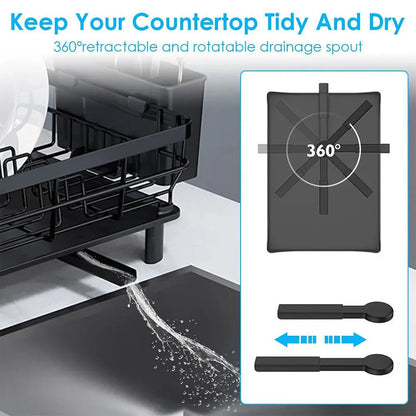 UK Large Kitchen Sink Dish Drainer Rack With Drip Tray And Plate Cutlery Holde