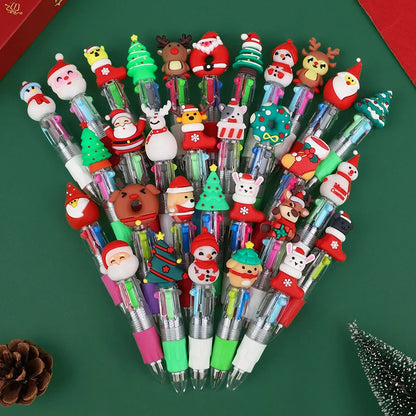 5-30Pcs Cartoon Christmas Pens Kids Birthday Party Christmas New Year Gift Favors Mini 4 Colors Ballpoint Pen Goodie Bag Stuffer