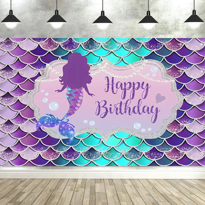 Dewprint Mermaid Backdrop Under The Sea Photography Background Decoration Supplies Girls Princess Birthday Party Banner