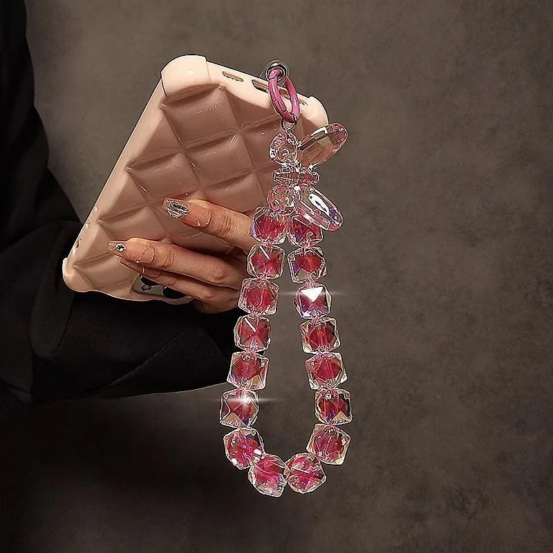 DIY Bracelet Crystal Shinning Acrylic Butterfly Girl Phone Charms Wrist Hanging Strap Mobile Phone Lanyard Phone Bag Key Chain