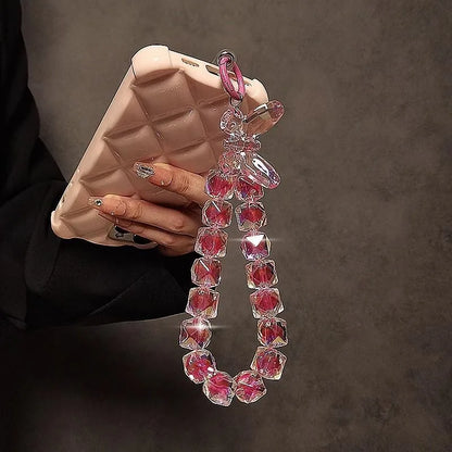 DIY Bracelet Crystal Shinning Acrylic Butterfly Girl Phone Charms Wrist Hanging Strap Mobile Phone Lanyard Phone Bag Key Chain