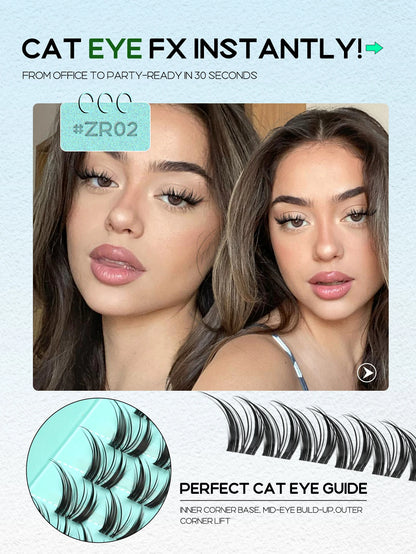 GROINNEYA Cluster Eyelashes Cat Eye Lashes Natural long Lashes Individual Lashes Mixed Tray Eyelash Extension Diy Lashes