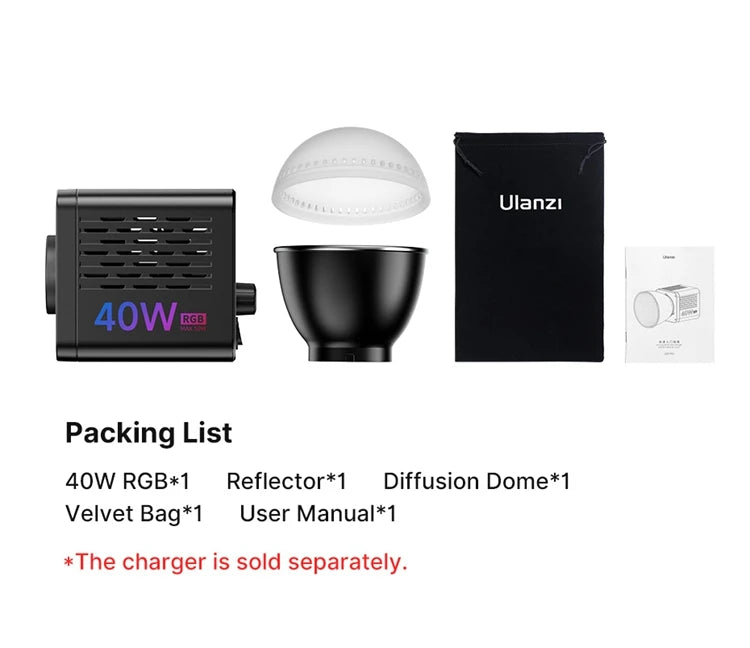 Ulanzi 40W Video Light COB Continuous Lighting Bowens Mount for Studio Video Tiktok Youtube Professional Led light photography
