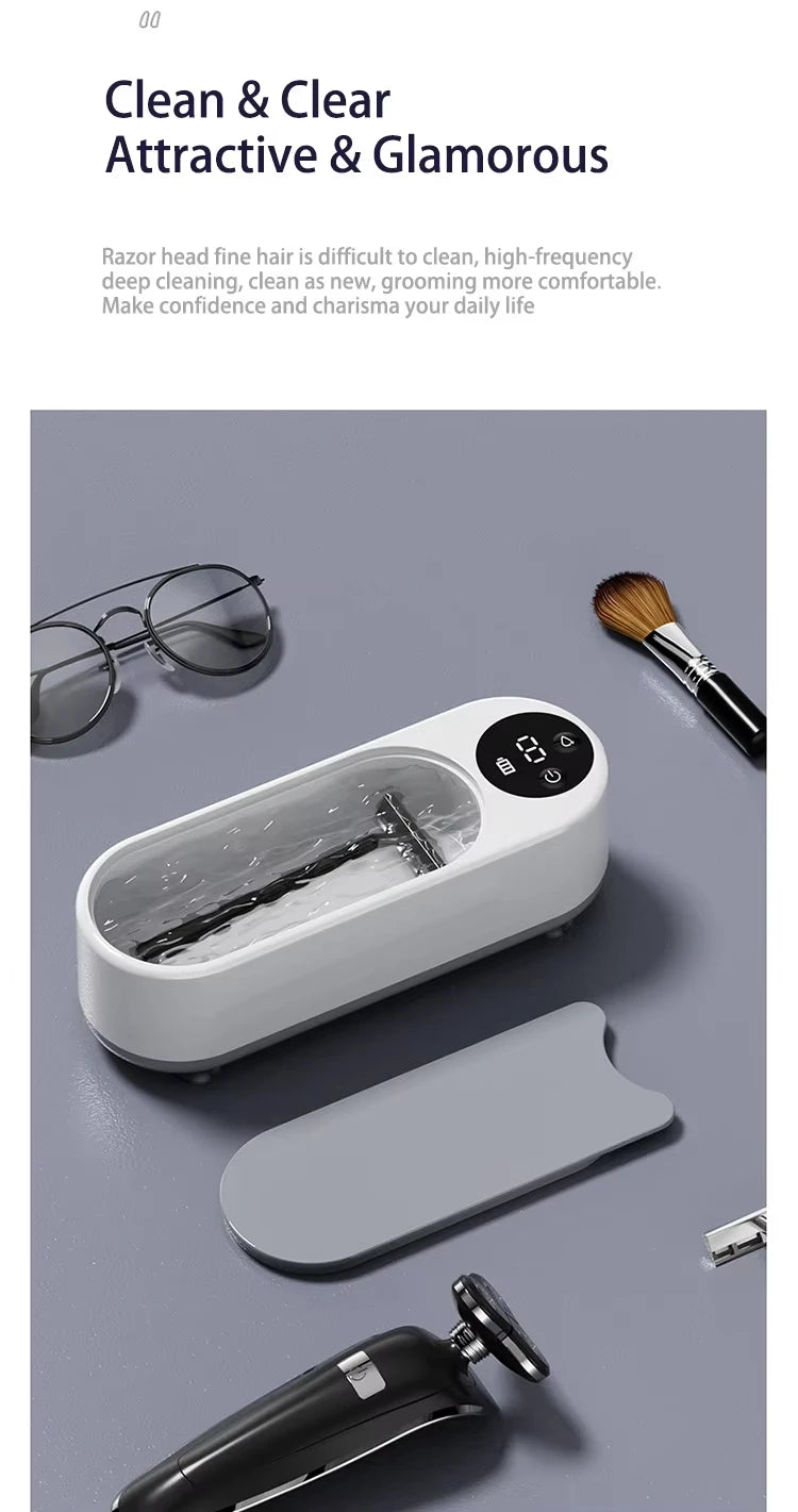 Ultrasonic Silver Gold Cleaner High Frequency Vibration Glasses Cleaner Makeup Brush Cleaner USB Rechargeable for Coins Dentures