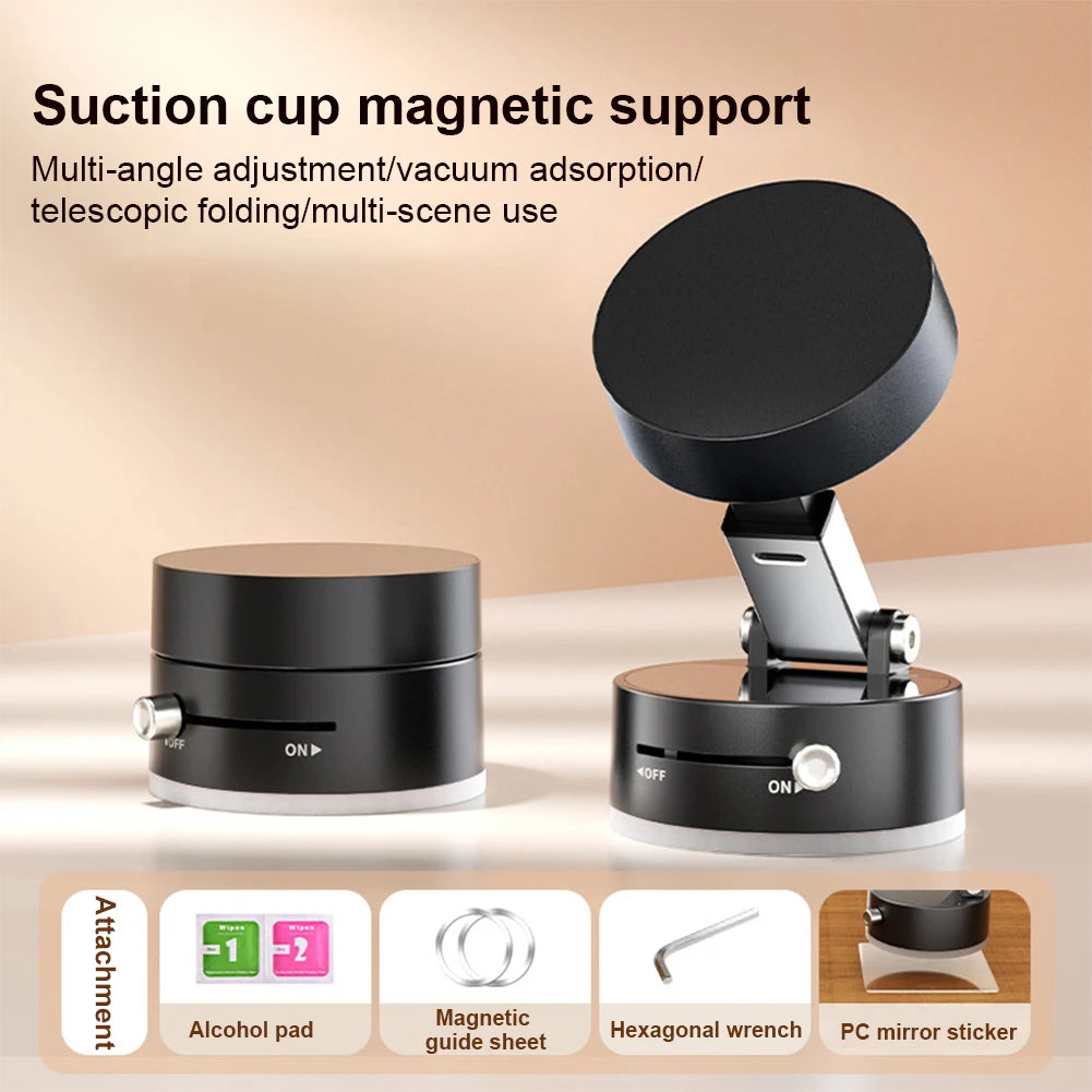Mini Vacuum Double Side Magnetic Suction Cup Phone Holder Foldable Suction Cup Car Navigation Bracket for iPhone 16 15 Samsung