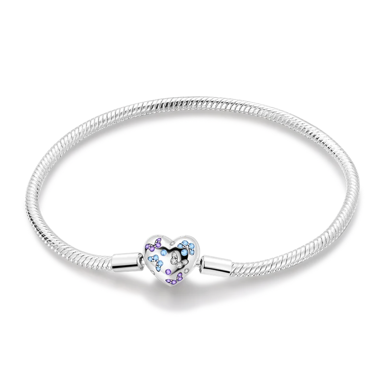 925 Sterling Silver Charm Bracelet - Leaf, Clover, Butterfly & Heart Design | 17-20cm Adjustable