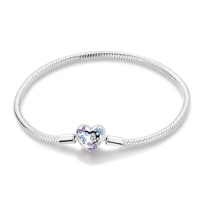 925 Sterling Silver Charm Bracelet - Leaf, Clover, Butterfly & Heart Design | 17-20cm Adjustable