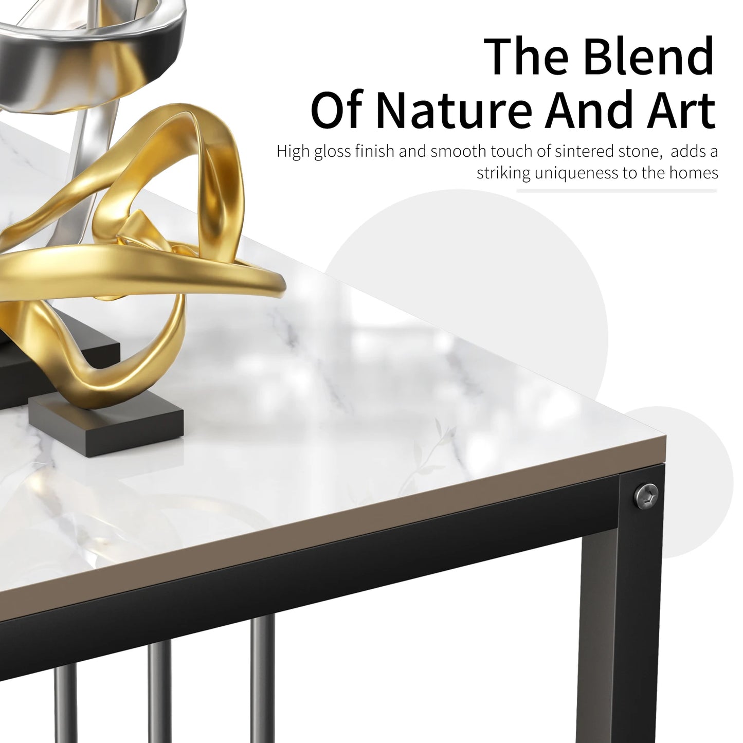 80CM Long Rectangle Marble Console Table for Living Room Entryway Accent Table Metal Frame