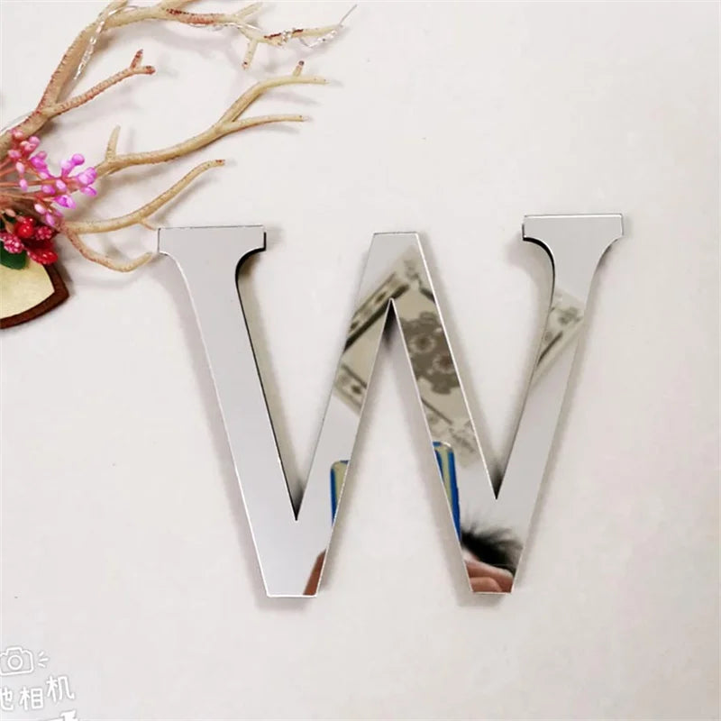 Gold English Letters Wall Stickers 20cm Acrylic Wall Art Alphabet Self-adhesive 3D Mirror+EVA Numbers Ornaments For Home Decor