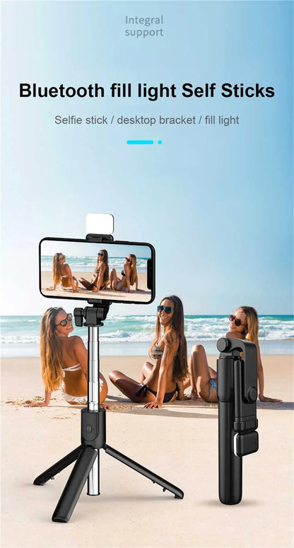 Portable Wireless Bluetooth Selfie Stick Tripod With LED Light Bluetooth Remote Foldable Tripod For Smartphone Video Live Holder