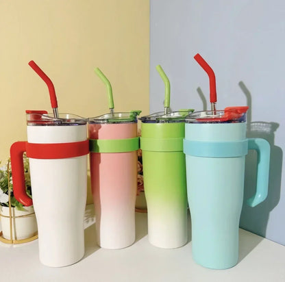 New Insulated Cup Bingba Cup 304 Stainless Steel Water Cup for Girls with Straw Large Capacity 1.2L