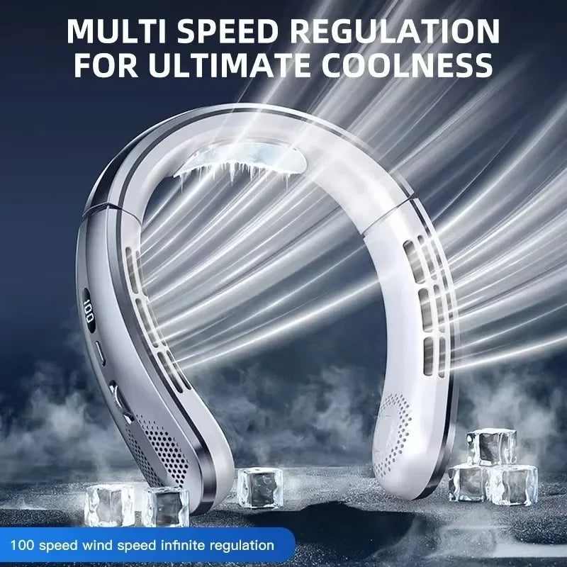 5000mAh Portable Mini Hanging Neck Fan Bladeless Neckband Fan Digital Display Power Air Cooler USB Rechargeable Electric Fans