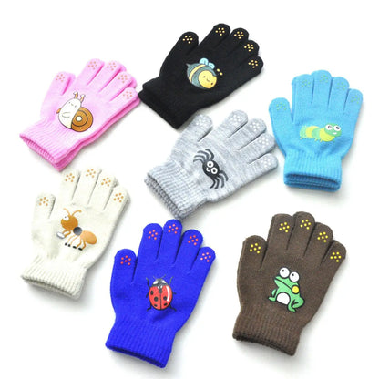 Children Knitted Warm Gloves For 5-12Y Baby Students Winter New Insect Full Finger Mittens Outdoor Cycling Skiing Gloves