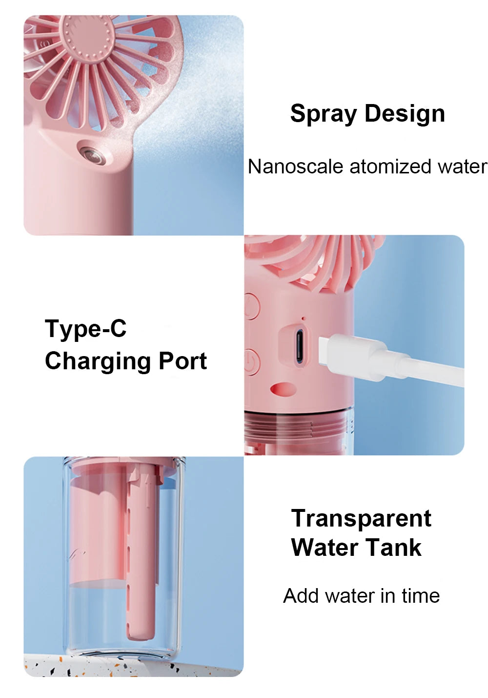 Portable Humidifier Fan Mini Handheld Mist Fan Portable USB Rechargeable Handheld Fan with Humidifier Mini Water Spray Hand Fan