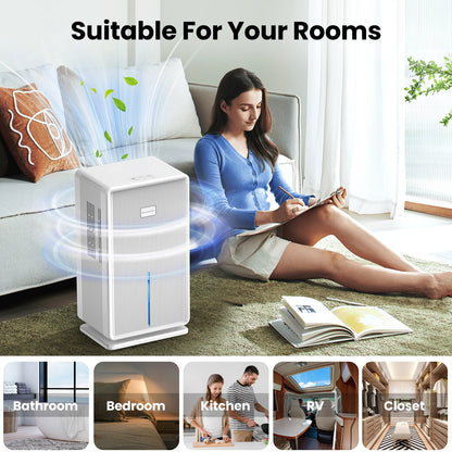 Home Dehumidifier, 750 sq. ft. bathroom dehumidifier, 100 oz dehumidifier, 7 colors night light, auto shut off, sleep mode
