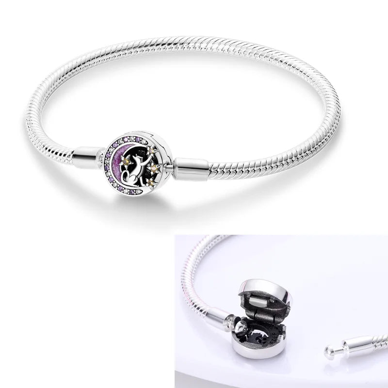 925 Sterling Silver Charm Bracelet - Leaf, Clover, Butterfly & Heart Design | 17-20cm Adjustable