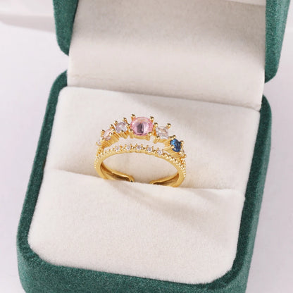 Pink Zircon Bow Heart Rings For Women Gold Plated 18K Plated Adjustable Heart Ring 2026 Trend Wedding Aesthetic Jewelry Gift
