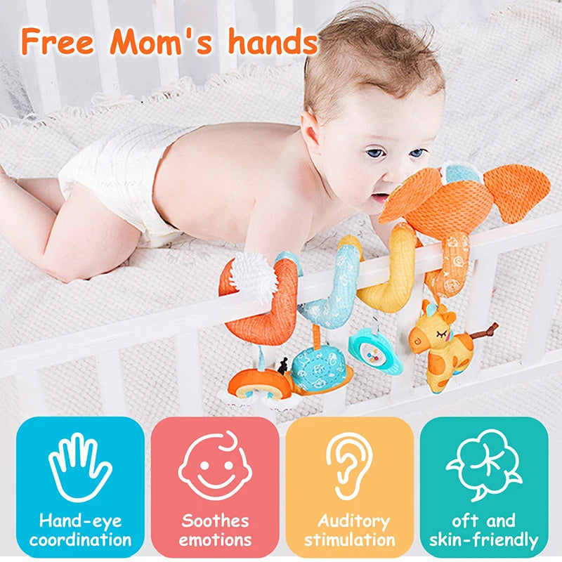 Newborns Spiral Hanging Activity Stroller Toy Baby Carseat Toy Black & White Lion Koala Rattle  for Crib Mobile Sensory Toy Gift