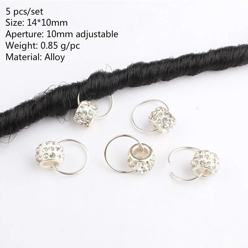 5 Pcs Antique Silver Hair Braid Dread Dreadlock Beads Cuffs Tuber Approx 8mm Inner Hole for Hair Styling Accessories Tool