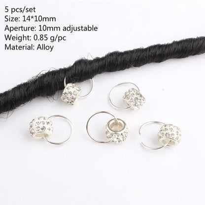 5 Pcs Antique Silver Hair Braid Dread Dreadlock Beads Cuffs Tuber Approx 8mm Inner Hole for Hair Styling Accessories Tool