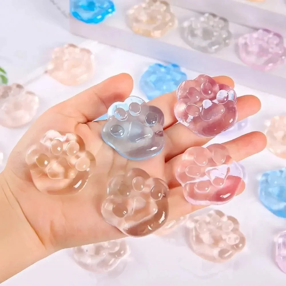 5-10PCS Kawaii Cat Paws Sticky Squeeze Toys Soft Realistic Jelly Glitter Cat Paws Transparent Squeeze Toys Kids Adult Gifts
