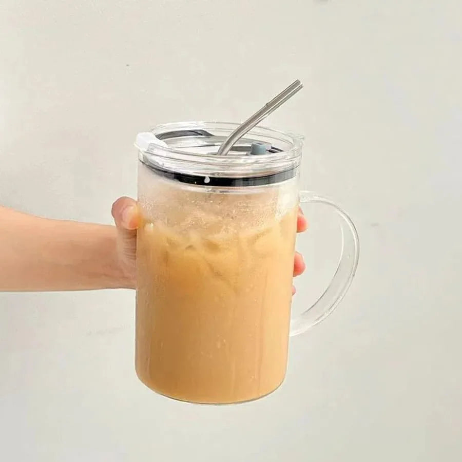 1000ML Drinking Glass Tumbler With Lid And Straw Glass Coffee Cup Glass Mug Milk Juice Cup Transparent Cup Juice Mocha Cups